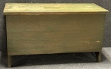 Antique 19th C. Green Painted Blanket Chest w Bootjack Legs