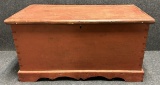 Antique 19th C. Red Painted Blanket Chest w Beautiful Skirt  Dovetail Construction