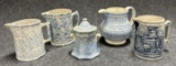 Lot of 5 19th Century Stoneware  Spongeware Creamer  Coffee Pots Pitchers
