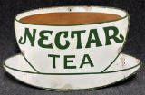 Antique Ca. 1910s Nectar Tea Single Sided Porcelain Figural Advertising Sign
