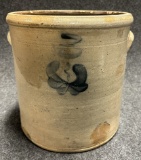 Antique Salt Glazed 3 Gallon Crock w Floral Decorations w Applied Handles