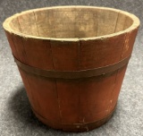Red Painted Staved Sides  Metal Bands Original Ca. 1800s Wooden Bucket AAFA