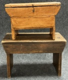 Pair Antique Milking Step Stools w Original Pumpkin Paint  Grain Painted