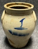 Antique Stoneware 1 Gallon Mount Morris NY Ovoid Crock w Unusual Handles