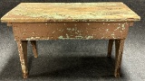 Antique Square Nail Original Turquoise  Brown Painted Bench w High Arched Cutouts