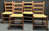 Lot of 4 Original Woven Bottom Slatback Chairs