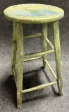 Antique Original Aqua Blue 1860s-70s Carved Leg Wooden Stool