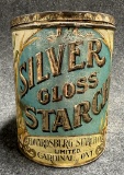 Antique Embossed Corn Silver Gloss Starch Tin Advertising Store Can Edwardsburg Starch Co Cardinal O