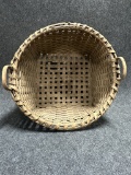 Large Woven Antique 19th Century Gathering Basket w Carved Handles