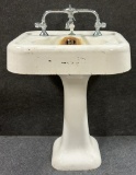 Antique Porcelain 2 Piece Kohler Art Deco Era Bathroom Pedestal Sink
