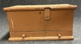 Antiquie Original Painted Brown Early 1900s Tool Chest w Flip Lid and Pull Out Drawer