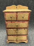 Mid 1800s Original Red  Mustard Painted Mennonite Hand Carved Set of Drawers