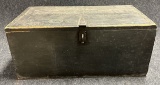 Circa 1860s 7 Board Pine Box w Original Navy Blue Paint  Strap Hinges