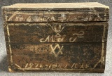 Late 19th Century Hand Painted  Decorated Masonic Chest w Iron Handle