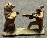 Original Cast Iron J.E. Stevens Mechanical Bank Native American Shotting Brown Bear