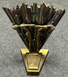 Antique Art Deco Figural Nude Ladies Table Lamp w Carnival Glass