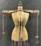 Antique 19th Century Hand Carved Wooden Water Carrier Yoke w 2 Stainless Buckets