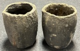 Pair Early Antique Iron Foundry Crucibles w Incredible Surface