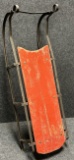Early Canadian 19th Century Wrought Iron Strap Childrens Sled w Original Red Paint