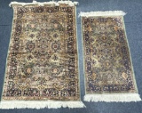 Pair Antique Floral Pattern Silk Persian Rugs