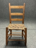 Late 18th Century Woven Vine Seat 3 Slat Back Primitive Chair