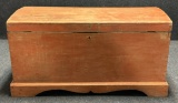 Antique Salmon Painted 19th Century Blanket Box w Green  Blue Interior Paint