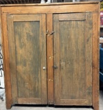 Antique 2 Door 19th Century Jelly Cupboard w Blue Paint Remnants