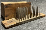 Antique Mid 1800s Flax Comb Hetchel w Original Covered Case