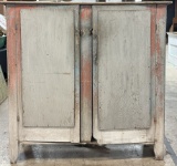 Antique 19th Century Blue  Salmon Painted 2 Door Pie Safe