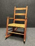 Antique Red Painted 19th Century Rocking Chair w Woven Seat