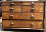 19th Century 6 Drawer Maple Dresser w Ornately Carved Wooden Pulls