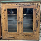 Antique Mustard  Green Painted Country 2 Door General Store Cabinet Cupboard