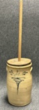 1800s 4 Gallon Salt Glazed Butter Churn Crock w Original Lid