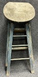 Antique Original Early 1900s Blue Painted Primitive Folding Stepstool