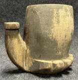 Solid Hand Carved Wooden Decorated Mortar w Original Red Paint  Handle