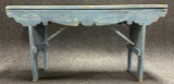 Antique Robins Egg Blue Painted Bench w Decorative Carvings