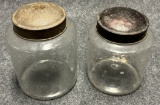 Pair Antique Early Apothecary Jars w Original Tin Lids