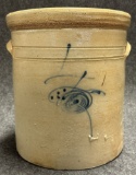 Antique Salt Glazed 4 Gallon Crock w Applied Handles  Decorations