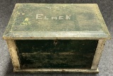 Antique Folk Art Green  White Painted Locking Document Box by Elmer