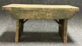 Antique Green Painted Wooden Stool Bench w Bootjack Feet