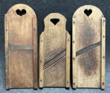 Lot of 3 Antique Hand Carved Slaw Cutter Boards w Heart Shaped Handles