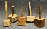 Lot of 5 19th Century Hand Carved Wooden Mallets