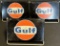 Lot of 3 Early 1960s Gulf Dog Ear Advertising Painted Metal Tire Rack Displays