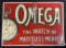 Omega The Watch Of Matchless Merits Tin Embossed 1920s Advertising Jewelry Sign
