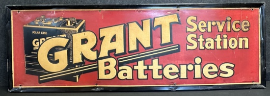1940s Grant Batteries Service Station Embossed Advertising Sign