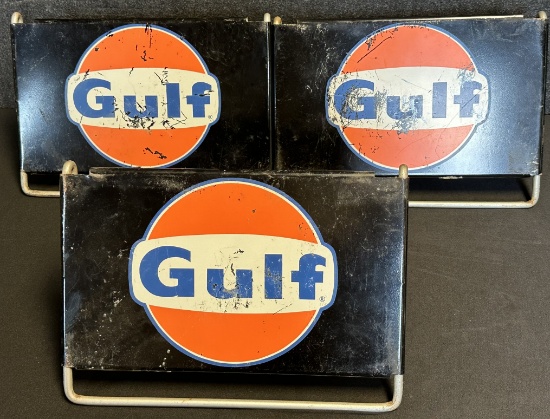 Lot of 3 Early 1960s Gulf Dog Ear Advertising Painted Metal Tire Rack Displays