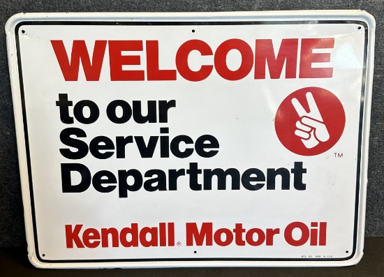 Kendall Welcome To Our Service Department Motor Oil Self Framed Tin Metal Advertising Sign