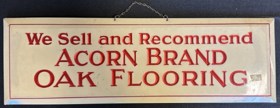 Early 1900s Celluloid Tin Over Cardboard Acorn Brand Oak Flooring Sign