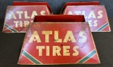 Lot of 3 Early 1940s ATLAS Tires Tire Store Display Metal Advertising Sign