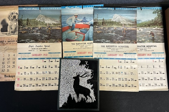 Lot of 6 1950s 1953 1955 1956 Rod And Gun Hunting Fishing Décor Calendars